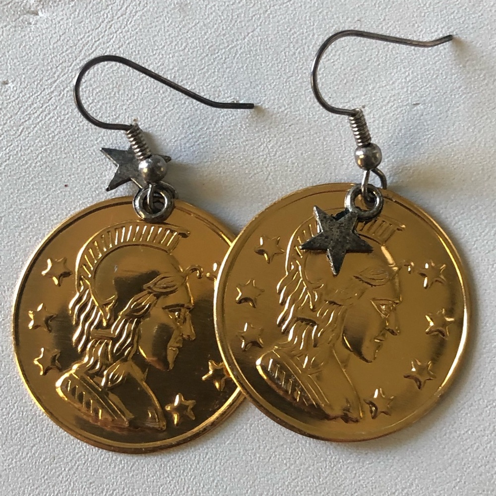 Earrings coin disk lightweight Star dangle - Picture 11 of 12